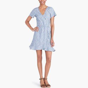 J. Crew Printed chambray ruffle faux-wrap dress